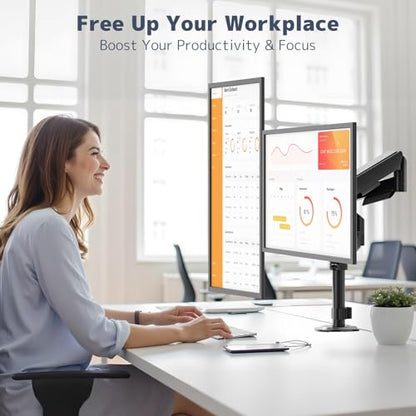 PUTORSEN Dual Monitor Stand for 17-32 Inch Screens, VESA 75/100 | Full motion dual monitor desk mount supports 19.8 lb per arm with tilt, swivel, rotation and C-clamp or grommet base.