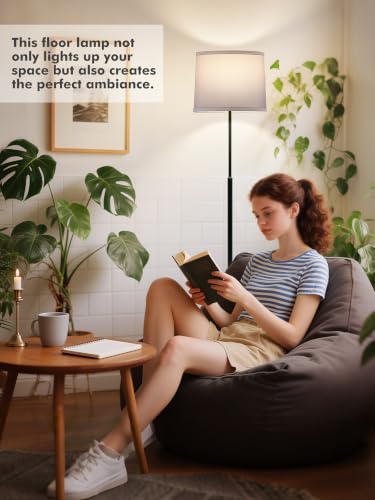 60" Modern Floor Lamp with Linen Shade, 3 Color LED Bulb & Foot Switch - color: Black & White Shade