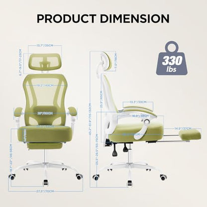 Ergonomic Office Chair with Footrest,Ultra Thick Desk Chair,Green - color: Green
