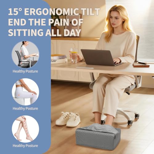 Under Desk Footrest with Rocking Base & Warming Cover, Gray Check | Washable velvet cover | 15° tilt + rocking base | 2 heights: 6.1"/7.3" | Non-slip | Office, gaming, home - color: Gray Checkered Pattern, size: 12.6" L x 15" W x 7.3"