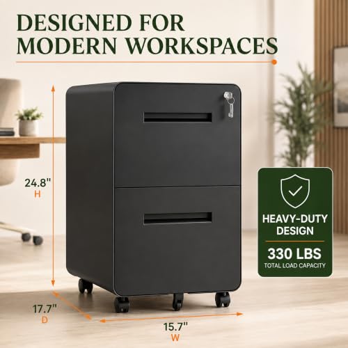 SAWJEC 2 Drawer File Cabinet with Lock, Fully Assembled Mobile Cabinet - color: 04b-black