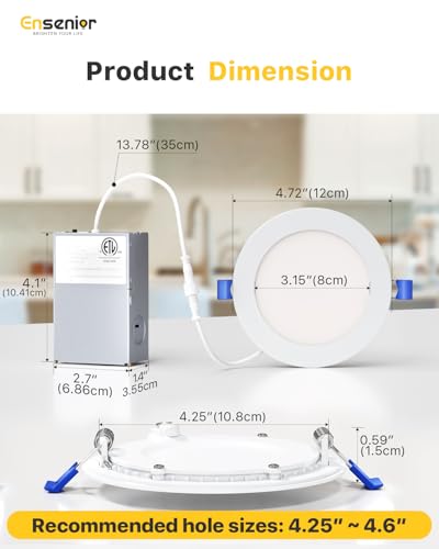 Ensenior 24 Pack 4 Inch LED Recessed Light, 5CCT Dimmable Canless Wafer - color: 5000k/4000k/3500k/3000k/2700k - 5cct white, size: 4 Inch