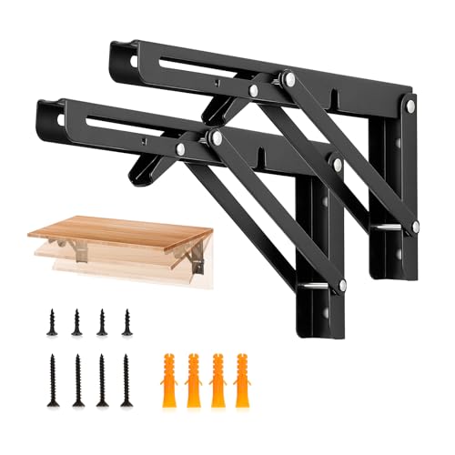 JOY DECOR Matte Black Folding Shelf Brackets, 10 Inch, 2 Pack - size: 10 Inch
