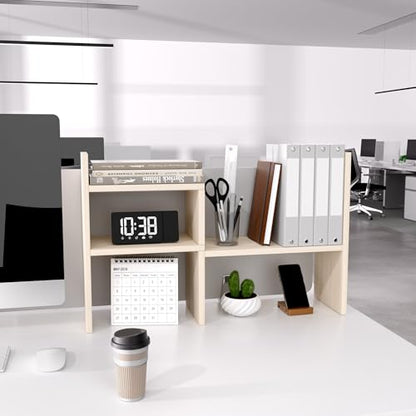 Jerry & Maggie Desktop Organizer Office Storage Rack Adjustable Wood Display Shelf, White, 5 Units, 16"L x 15.8"H x 6.8"W - color: White Wood Tone
