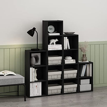Furinno PASIR Book Shelf, 4-Tier Modern Bookshelf, Open Shelves Bookcase 9 x 12 x 42, Easy Assembly, for Living Room, Bedroom, Home Office, Blackwood - color: Blackwood, size: 4-Tier Cube