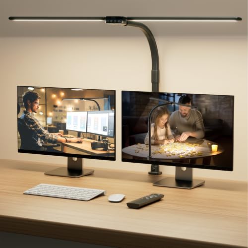 SIBRILLE LED Desk Lamp for Home Office - Dimmable Computer Desk Light with Clamp, Modern Architect Task Lamp with Color Changing, Flexible Desktop Lamp with Gooseneck for Monitor, Double Head, Black - color: Black