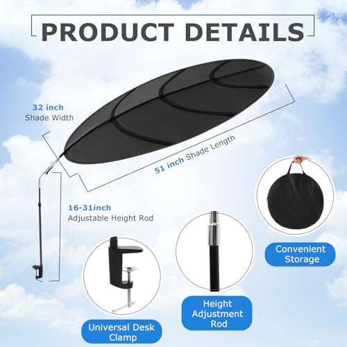 Large Adjustable Office Cubicle and Desk Shade,51'' Portable Cubicle Light Shade with Clamp Foldable Rotatable Canopy Blocks Light or Disturbance for Working Accessories(Blue Sky) - style: Blue Sky