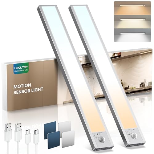 LROLTEF Under Cabinet Lights Wireless, 2 Pack 11.8 inch 1500mAh 3000K 4000K 6500K 3 Color Temps Dimmable Motion Sensor Light Indoor, Rechargeable LED Under Counter Lights for Kitchen, Stairs, Closet - color: 3000K 4000K 6500K, size: 11.8 inch