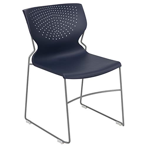 EMMA + OLIVER Home and Office Navy Full Back Stack Chair with Gray Fr | Powder Coated, 661 LBS. Weight Capacity - color: Navy