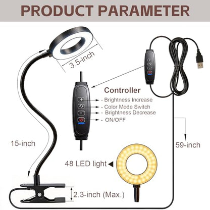 LED Desk Lamp with Clamp, Clip on Book Light for Reading
