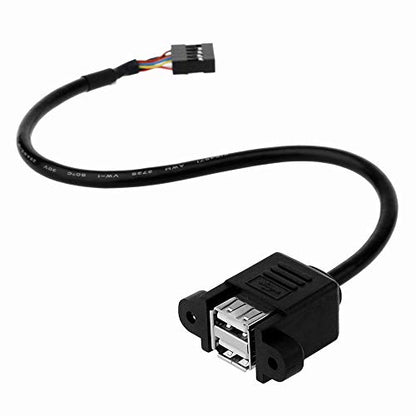 ANRANK 50cm Dual USB 2.0 Type A Female to Motherboard 9Pin Header Cable Adapter with Screw Panel for Computer, Tablet, Printer, Barcode Scanner, Car, Camera, Android Smartphone