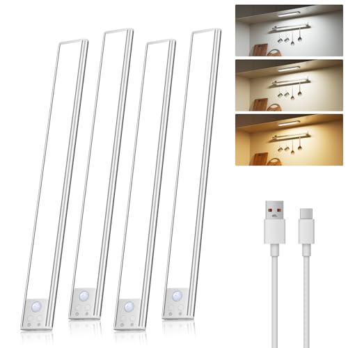 Under Cabinet Lights Wireless, Motion Sensor Night Lights, 4 Pack | USB C Rechargeable, LED Closet Light, 3 Color Temperature Adjustable, Auto On/Off, Stick on, For Kitchen ,Stairs,Bedroom - style: 4 Pack
