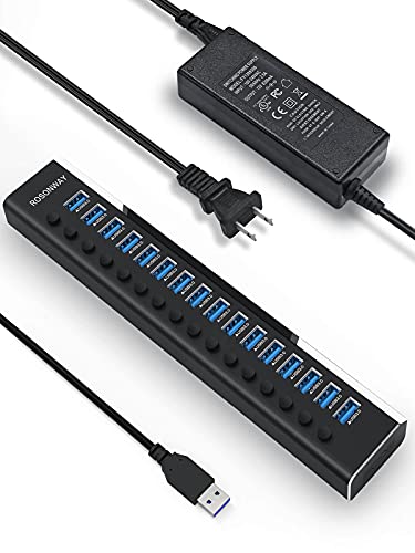 Rosonway 16-Port 96W Powered USB 3.0 Data Hub, Aluminum Housing, RSH-A16 - size: 16-Port Powered USB Hub