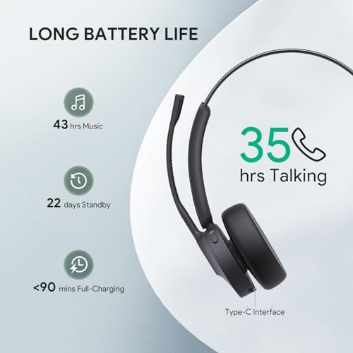 Yealink BH70 UC Bluetooth Headset with Mic for Work from Home Flip-to-Mute - color: Black (UC), style: Mono (USB-C to A)
