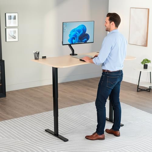 VIVO Light Wood 63 x 32 in Standing Desk, DESK-KIT-2EBC - color: Light Wood Top / Black Frame, size: 63 x 32 inch