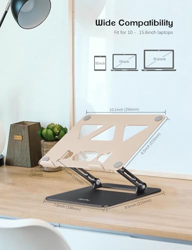 Aoviho Adjustable Laptop Stand for Desk,Portable Laptop Stand Holder and Riser,Foldable Aluminum Notebook Computer Stands for MacBook Air Pro HP Lenovo Dell Samsung, 10-15.6 inch,Moonlit Gold Noir - color: Moonlit Gold Noir