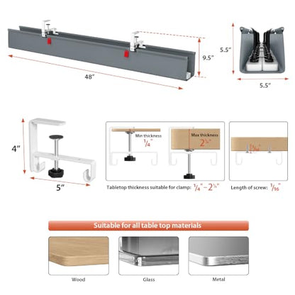 Univivi No Drill Under Desk Cable Management Tray, 48 inch Cable Management - color: Grey, size: 48"L x 5.5"W