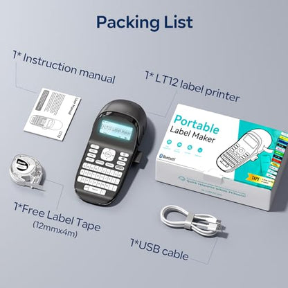 Phomemo Label Maker Machine with Tape LT12, QWERTY Keyboard Label Makers | Rechargeable, Bluetooth Handheld Labeler for Home, Office, Outdoor, Gray