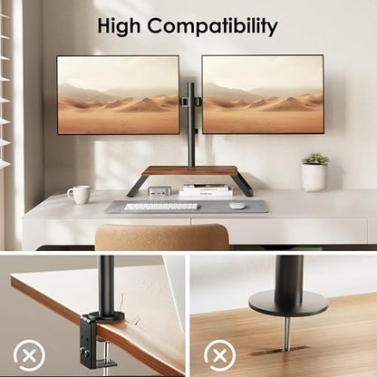 AOKCOS Dual Monitor Stand Riser for 12-27 Inch Computer Screens, Freestanding Double Monitor Stand for Desk, Adjustable Dual Monitor Mount Each Arm Hold up to 22lbs, VESA 75x75/100x100mm