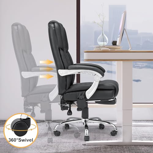 HOMREST Heated Massage Executive Office Chair with Footrest, Black - color: Black