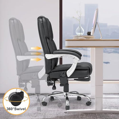 HOMREST Heated Massage Executive Office Chair with Footrest, Black - color: Black