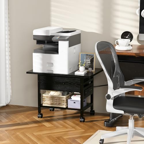Aetheris Heavy-Duty Printer Stand with Locking Wheels, 2 -Tier Under Desk Table with Storage Drawer, Large Rolling Cart, Printer Table, Fits Printer Scanner Fax Machine (Black) - color: Black