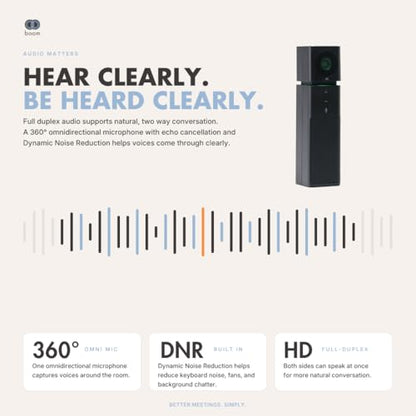 Boom UNO Full HD 1080p Conference Camera & Video Bar, 120° Wide Angle Lens, Full Duplex Speaker & Noise Reducing Mic, USB Plug & Play for Zoom, Teams & Google Meet (Black) - color: Black
