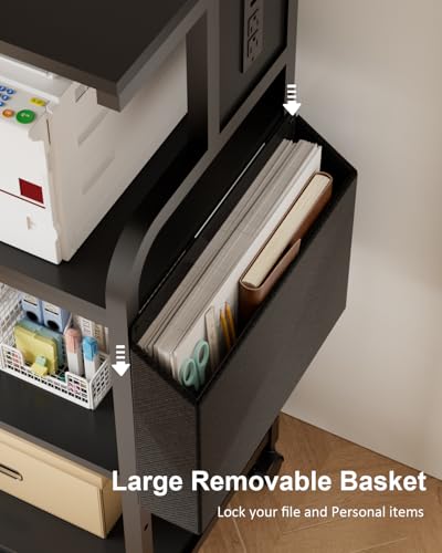 4-Tier Tall Printer Stand with Storage Adjustable Shelf and Bag - color: Black, size: 20.9''x15.7''