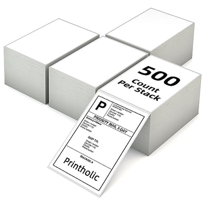 4" x 6" Fanfold Thermal Shipping Labels, 4 Stacks (500/Stack) | For Zebra/Rollo/MUNBYN Thermal Printers, 3-Proof, Perforated & Strong Adhesive, Jam-Free, Easy Peel, Total 2000 White Labels - size: 4" x 6", style: 4 Stacks