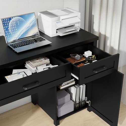 Vabches Farmhouse 61'' Executive Desk with 5 Drawers,Pure Black - color: Pure Black, size: 61" W