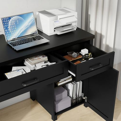 Vabches Farmhouse 61'' Executive Desk with 5 Drawers,Pure Black - color: Pure Black, size: 61" W