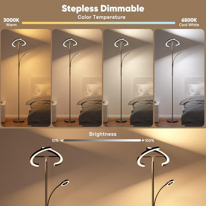 Upgraded 36W RGBCW Floor Lamp with Ring Reading Lamp, Rotatable Remote Control LED Standing Lamp Dimmable Floor Light Modern Standing Light for Living Room Bedroom Home Office, Black - color: 2-in-1 Black RGB