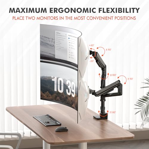 Dual Monitor Arm, 17-49 Inch, Holds 44 lbs Each