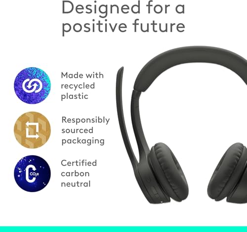 Logitech Zone 300 Wireless Bluetooth Headset with Noise-Canceling Microphone, Compatible with Windows, Mac, Chrome, Linux, iOS, iPadOS, Android- Black (Renewed)