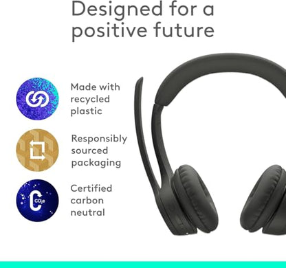 Logitech Zone 300 Wireless Bluetooth Headset with Noise-Canceling Microphone, Compatible with Windows, Mac, Chrome, Linux, iOS, iPadOS, Android- Black (Renewed)