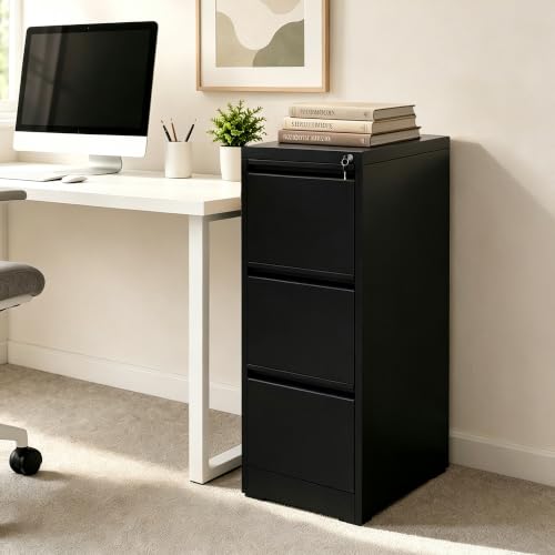 3 Drawer File Cabinet for Home Office, Vertical Filing Cabinet - color: Black, size: 40.4"H - 3 Drawer