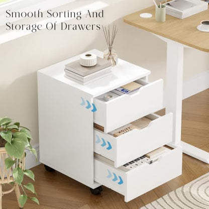 Farini 3-Drawer Under Desk Wooden File Storage Cabinet with Lockable Caster for Home Office,White,Fully Assembly - color: White, style: Fully Assembly
