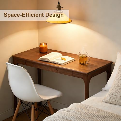 47" Solid Wood Desk with Drawers, Small Writing Desk & Wooden Computer Desk - size: 47inch