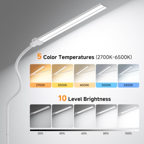 Dual-head LED Floor Lamp 20W 1400LM Adjustable Neck Bright Light White - color: White