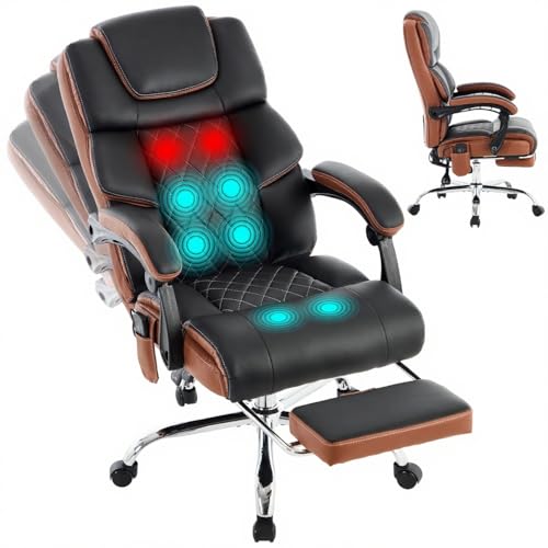 Massage Office Chair 6 Points 500lbs with Footrest,Reclining Desk Chair with Vibration Heat,Executive Big and Tall Chairs for Heavy People,Adjustable Height Ergonomic Black - color: Black