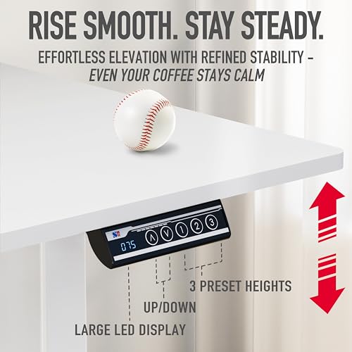 SHW 40 x 22 Inches Electric Height Adjustable Sit to Stand Desk, White | with Hanging Hooks and Cable Management, White Frame and White Top - color: White, size: 40-Inch