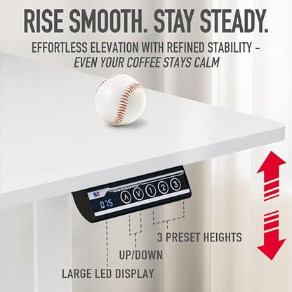 SHW 40 x 22 Inches Electric Height Adjustable Sit to Stand Desk, White | with Hanging Hooks and Cable Management, White Frame and White Top - color: White, size: 40-Inch