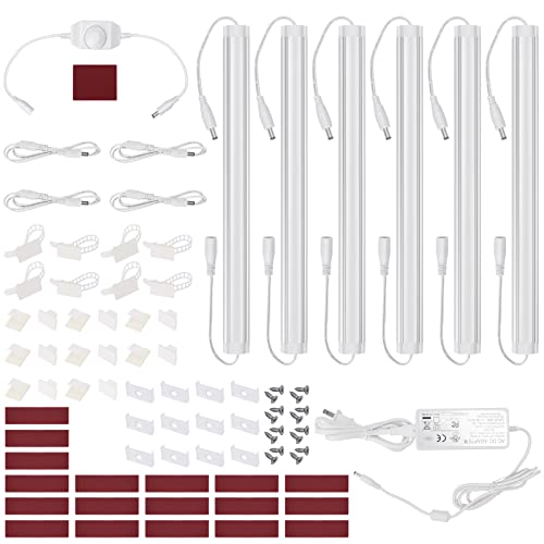 Litever Kitchen Under Cabinet LED Lighting Kit, Super Bright, 6 PCS 12 Inches Light Bars, Plug-in or Hardwire Power Adapter, 31W 2000 Lumen, for Cabinet Counter Shelf Workbench (Daylight White 5000K) - color: White Cable-Daylight White 5000K