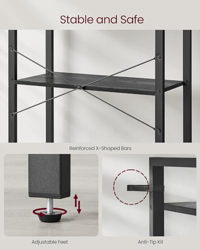 VASAGLE 5-Tier Bookshelf, Bookcase with Steel Frame, Book Shelf for Living Room, Home Office, Study, 11.8 x 26 x 60.2 Inches, Industrial Style, Ebony Black and Ink Black ULLS061B56 - color: Ebony Black + Ink Black, size: 5 Tiers (11.8"D x 26"W), style: Wi