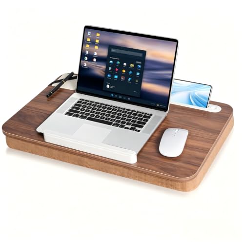 Wooden Lap Desk with Handle, Natural Wood Grain Finish, Portable Laptop Table with pohone Slots - color: Multicolor, size: Medium 21*13 in