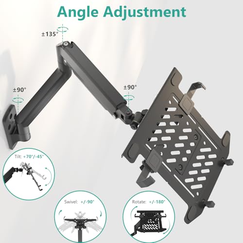 WALI Laptop Wall Mount for 17" Notebook and Up to 32" Screen | Full Motion Adjustable Monitor Wall Arm with Laptop Tray, VESA 75x75/100x100mm, Up to 15.4-22 Lbs (GSWM001LP), Black
