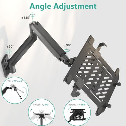 WALI Laptop Wall Mount for 17" Notebook and Up to 32" Screen | Full Motion Adjustable Monitor Wall Arm with Laptop Tray, VESA 75x75/100x100mm, Up to 15.4-22 Lbs (GSWM001LP), Black