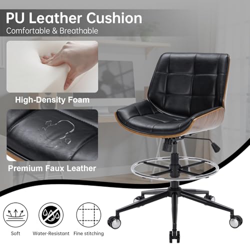 Drafting Office Chair Ergonomic Executive Computer Standing Desk Chair with Adjustable Height and Footrest Ring, Drafting Chair for Counter Height Desk and Drawing (Black) - color: Black