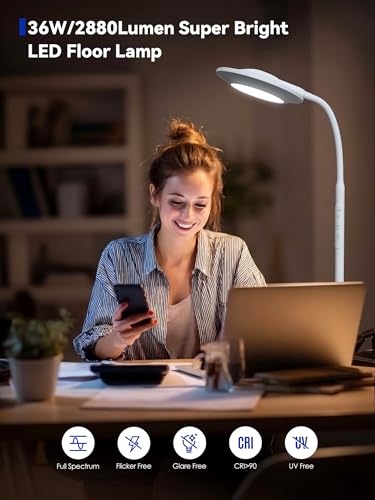 GLOWRIUM 48000 LUX Sunlight Lamp, 36W Task Floor Lamp, Reading Floor Lamp
