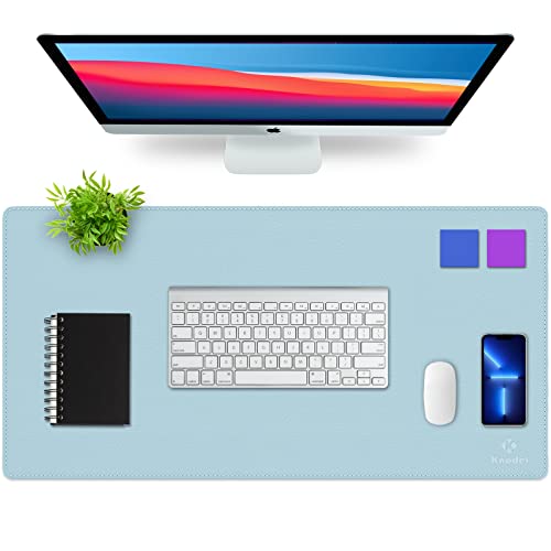 K KNODEL Large Sewing Leather Desk Mat, Desk Pad (Light Blue, 31.5"x15.7") - color: Light Blue/Silver, size: 31.5" x 15.7"